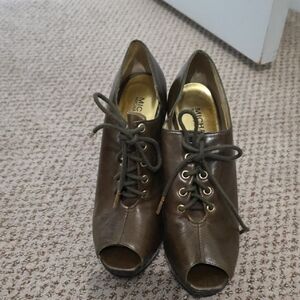 Michael Kors Brown Lace-Up Peep Toe Boots